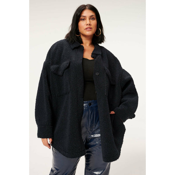 A Soft Shacket: Good American Contour Sherpa Jacket