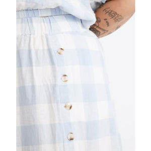 Linen-Blend Side-Button Midi Skirt | Gingham Check